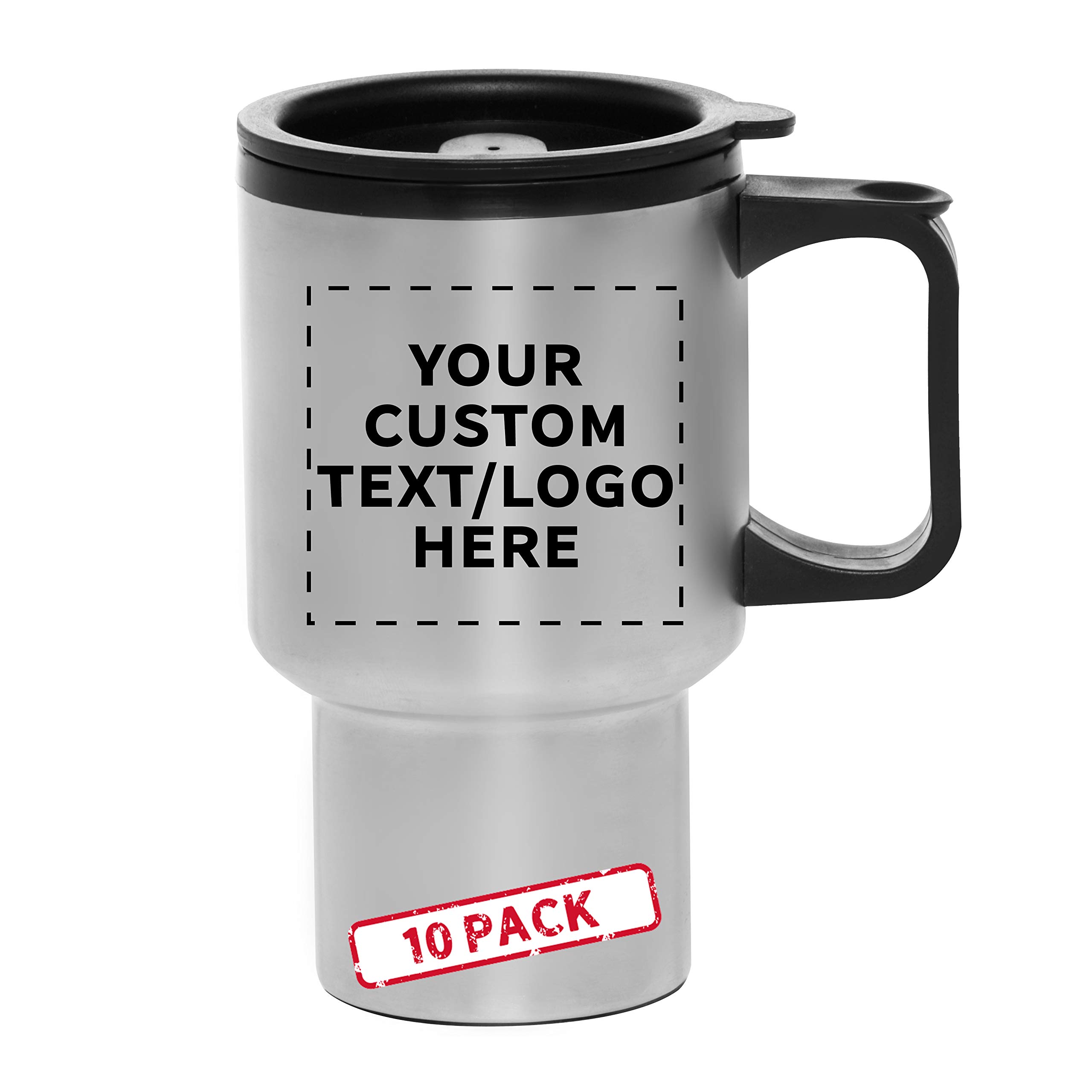 Custom 14oz Stainless Steel Travel Mugs - 10 Pack with Personalized Text & Logo - Insulated Coffee Tumbler for Office, Gym & Outdoor Adventures