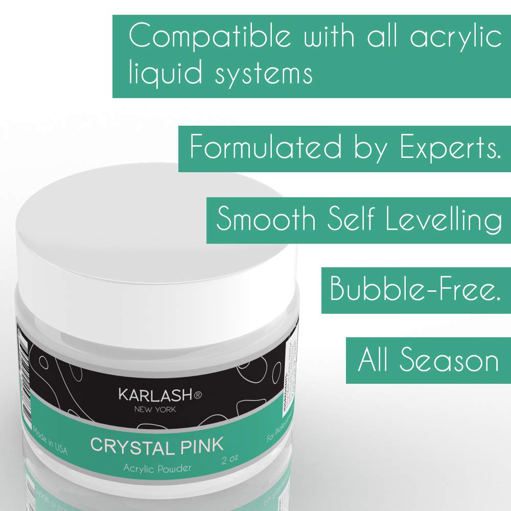Karlash Professional Acrylic Nail Kit - MMA Free Polymer Powder (2oz Crystal Pink) & Liquid Monomer (4oz) for Strong, Shiny DIY Nails | Salon Quality Manicure & Nail Art Supplies for Home & Professional Use