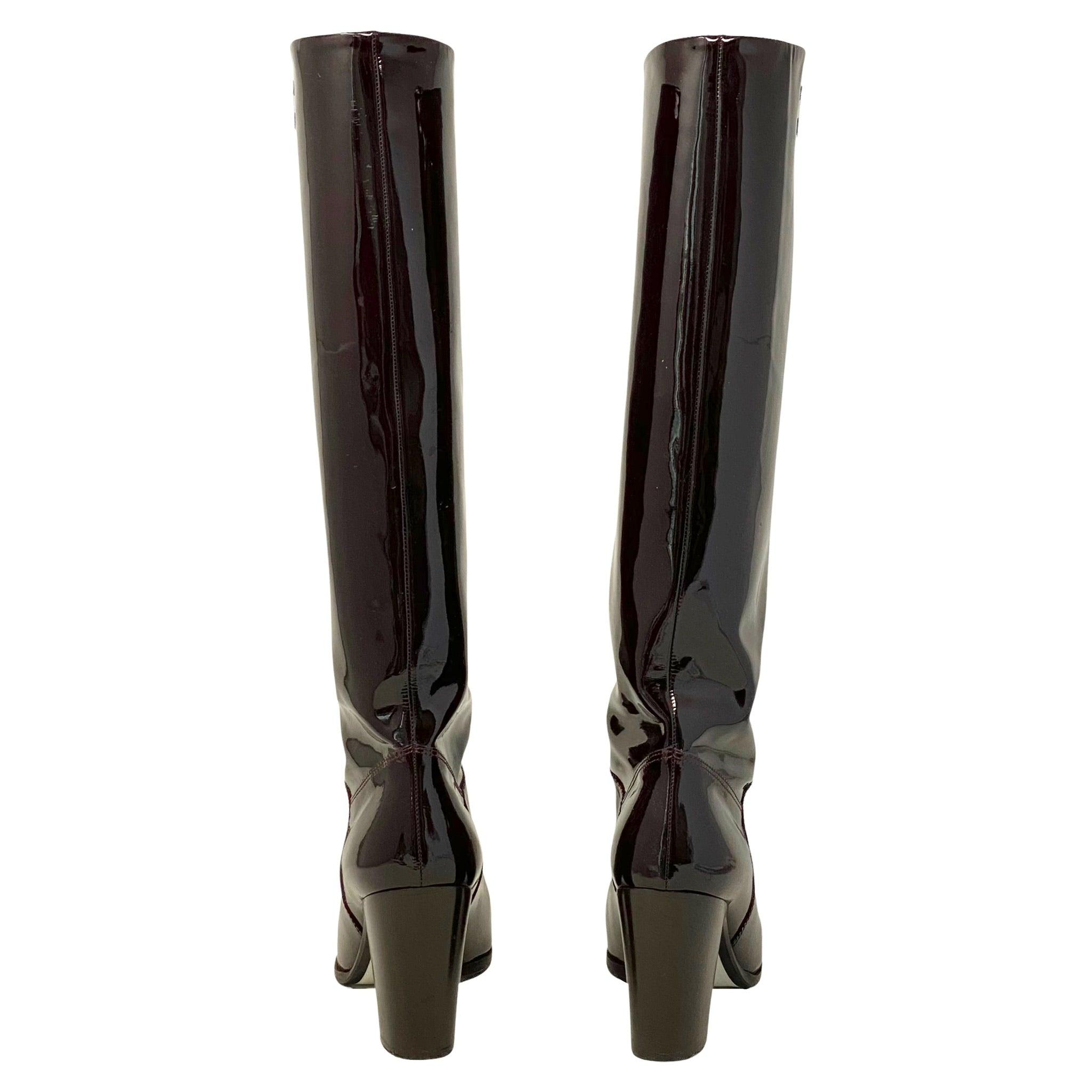 Chanel Burgundy Patent Leather Knee High Boots Size 37 - Luxury Fashion Boots for Women, Perfect for Fall & Winter Outfits, Parties & Special Occasions