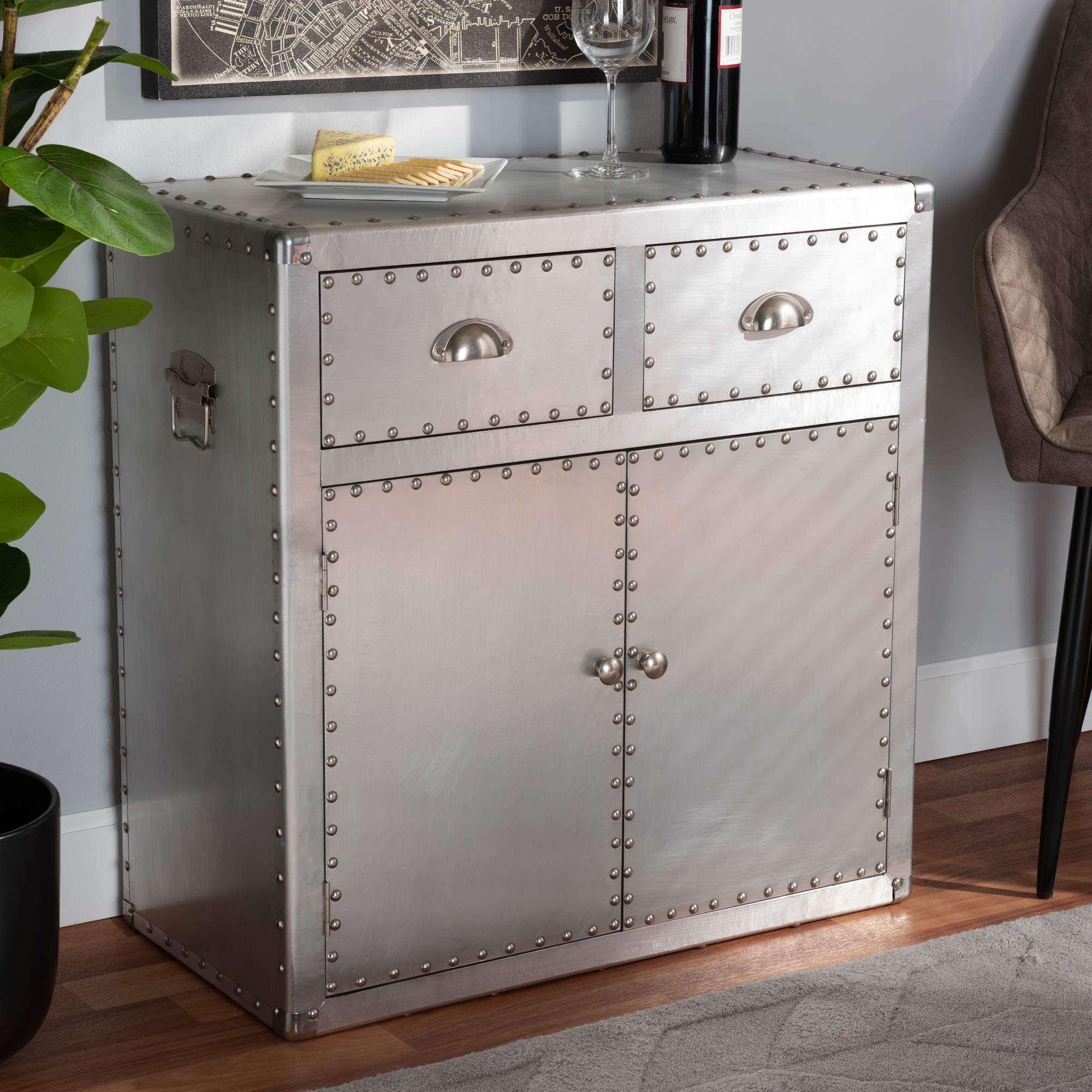 Baxton Studio Silver Multipurpose Shelving & Storage Cabinet - Modern Home Office, Living Room, or Garage Organizer