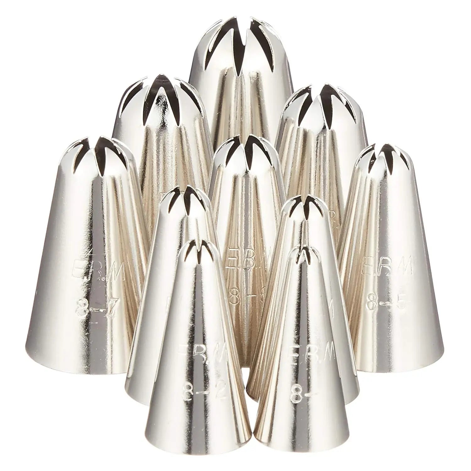 EBM Brass Flower Piping Tips - 8 Petal Design for Cake Decorating, 10-Piece Set - Perfect for Wedding Cakes, Cupcakes & Pastry Decoration
