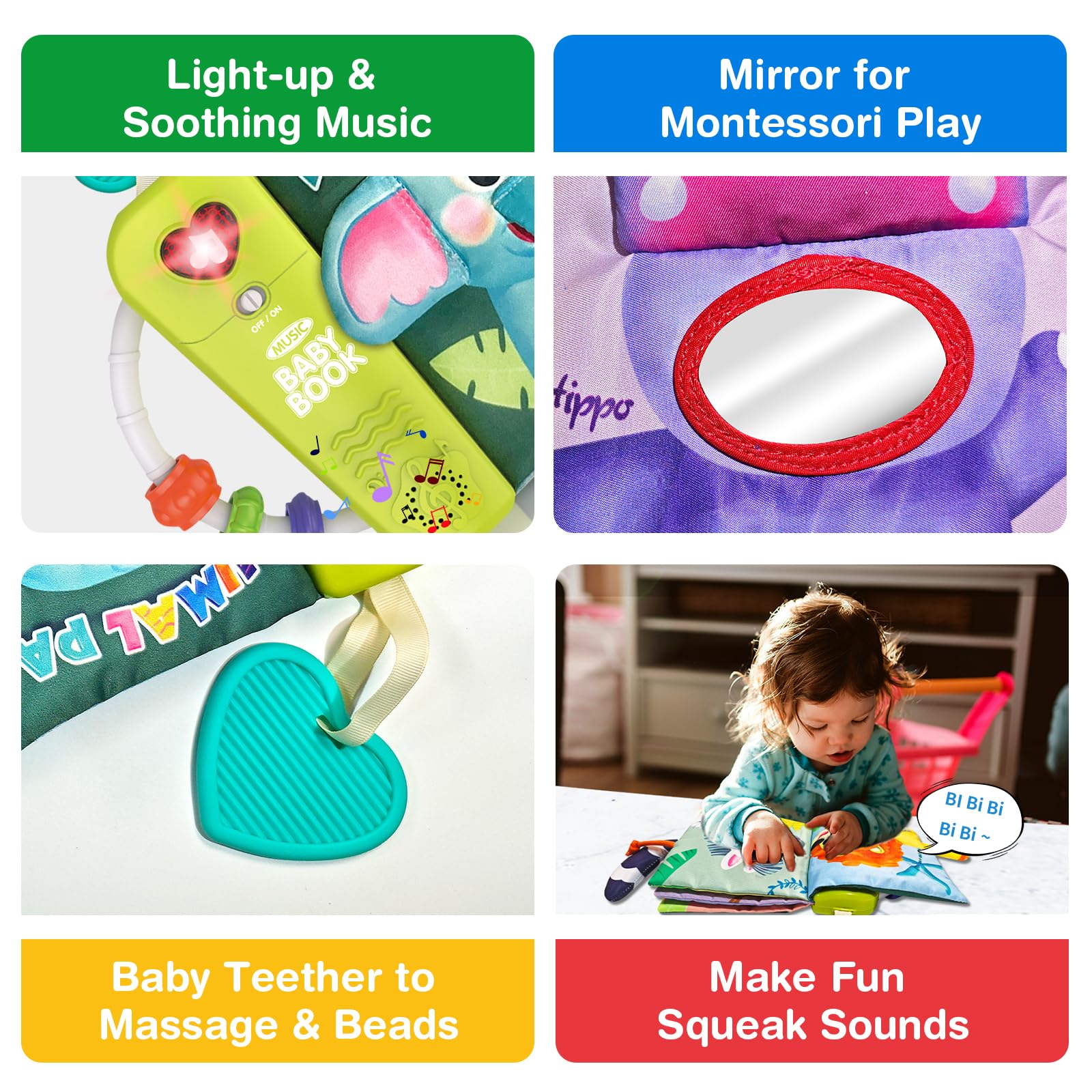 Soft 3D Activity Cloth Book for Babies 6-12 Months | Montessori Musical Toy for Newborns | Early Development & Tummy Time Learning Toy | Perfect Baby Shower Gift for Boys & Girls (Animal Theme) - Great for Playtime, Sensory Development & Parent-Child Bonding
