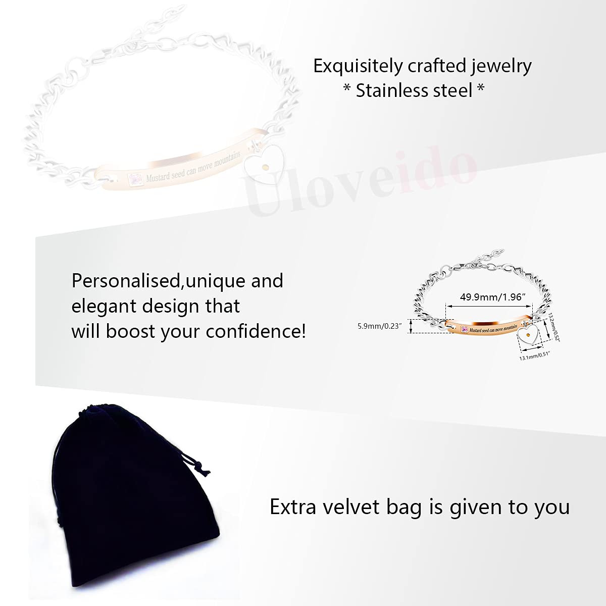 Uloveido Stainless Steel Chain Bangle Bracelet - Engraved 'Faith as Small as Mustard Seed Can Move Mountains' Y1133 - Elegant Religious Jewelry for Women, Perfect for Church, Weddings & Daily Wear