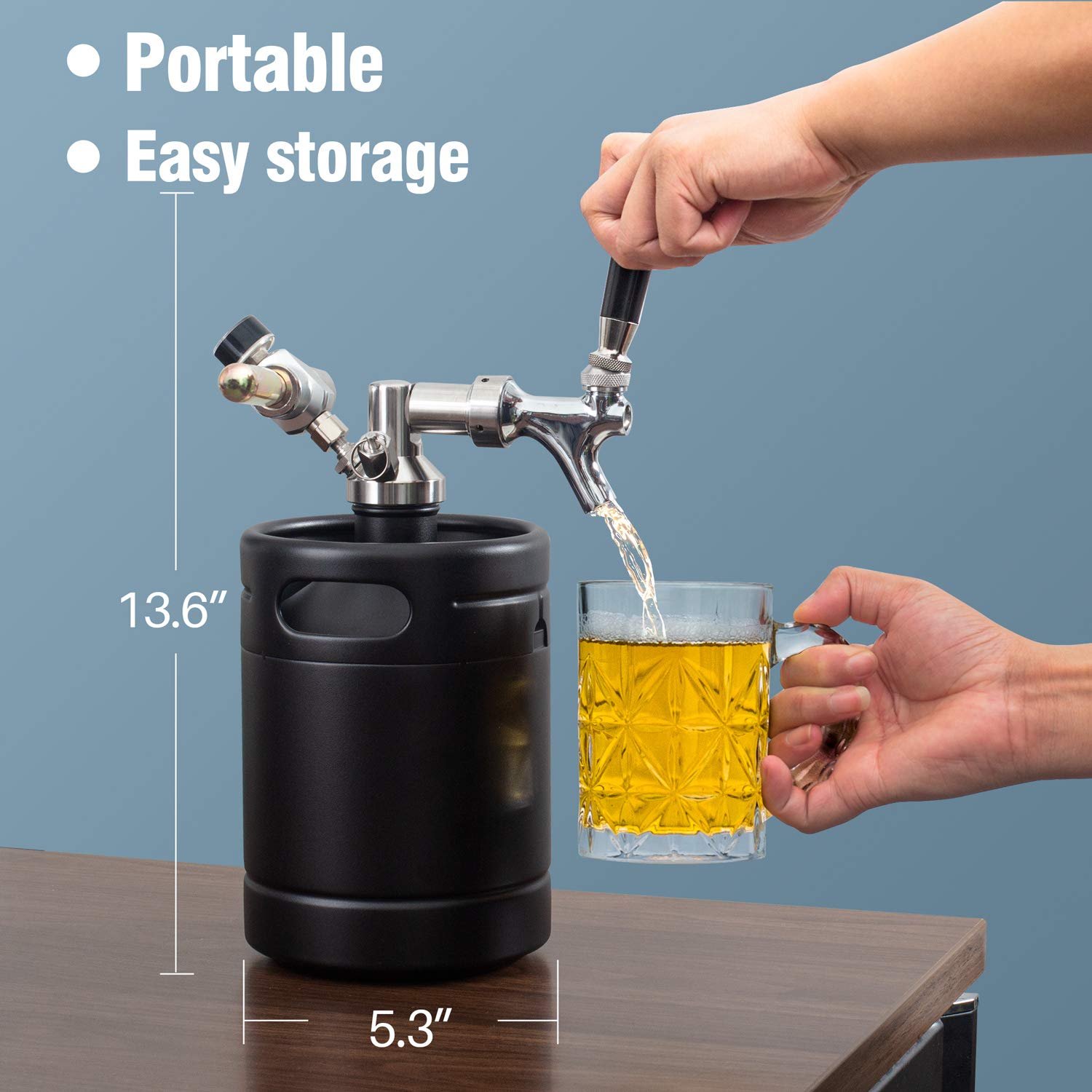 TMCRAFT 64oz Stainless Steel Pressurized Growler Tap System with Cooler Jacket - Portable Mini Keg Dispenser for Homebrew, Craft Beer & Draft - Keeps Beverages Fresh & Carbonated - Perfect for Parties, Camping & Home Bars (Matte Black)