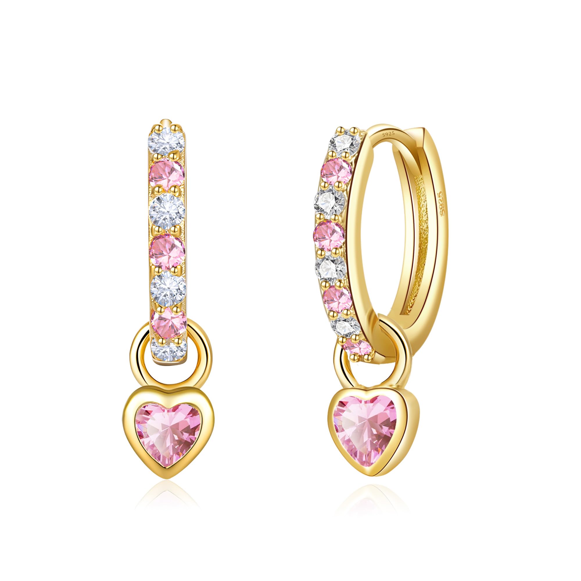 XOEMEL Sterling Silver Hoop Earrings for Women - S925 Heart Dangle Small Hoops with Cubic Zirconia | Hypoallergenic Lightweight Sleeper Earrings | Perfect for Everyday Wear, Date Nights & Gifts