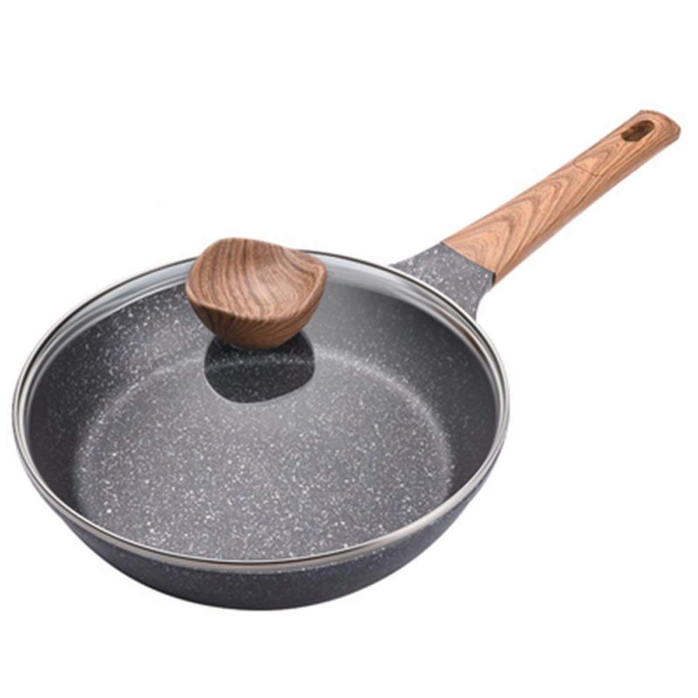 YFQHDD 28cm Non-Stick Medical Stone Frying Pan - Induction Compatible Wok for Pancakes, Steak & Stir Fry with Lid - Gas & Electric Stove Safe - Healthy Cooking, No Fumes - Perfect for Home Kitchen & Restaurant Use
