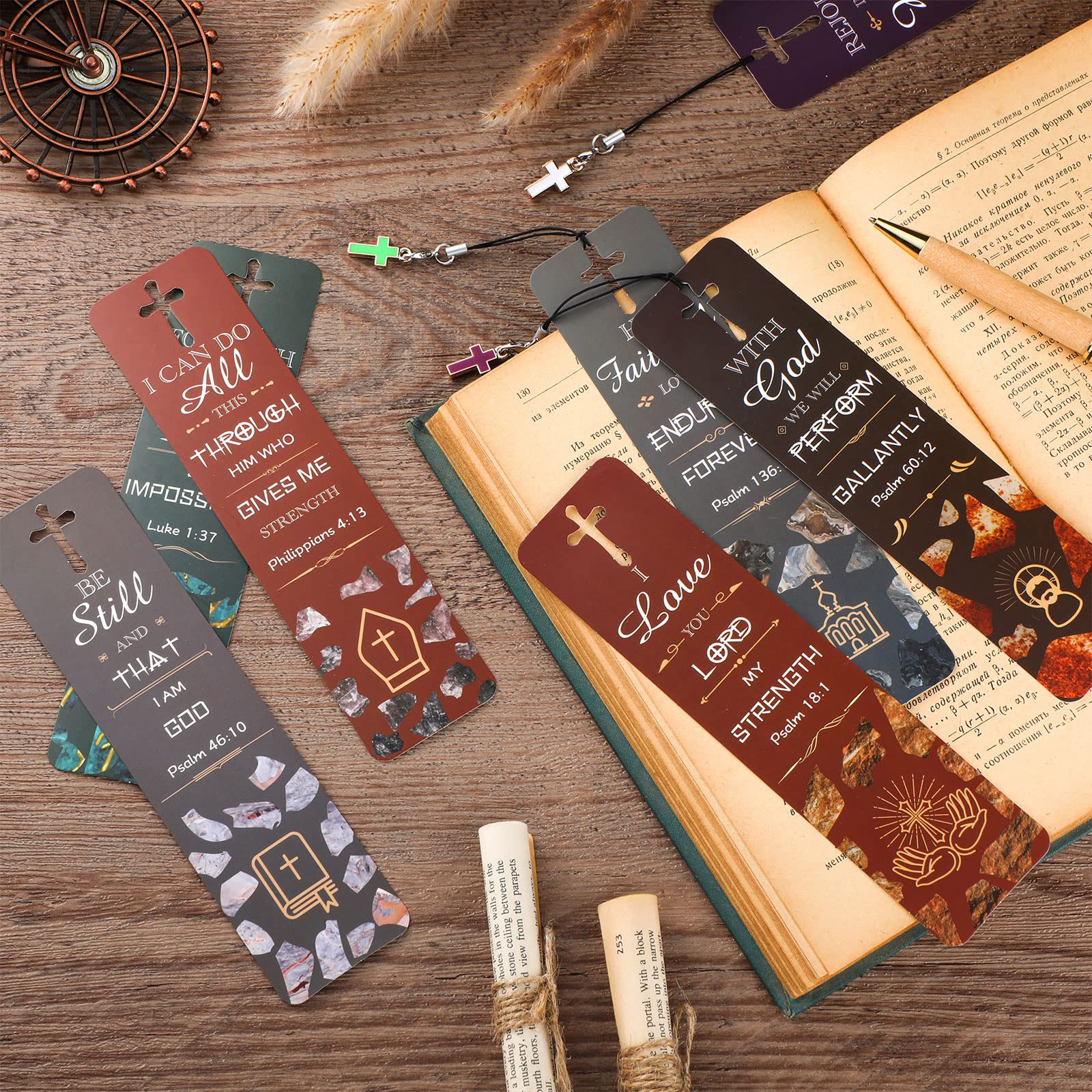 30 Pcs Christian Bookmarks with Cross Pendants - Inspirational Bible Verse Gifts for Church, Reading & Rewards