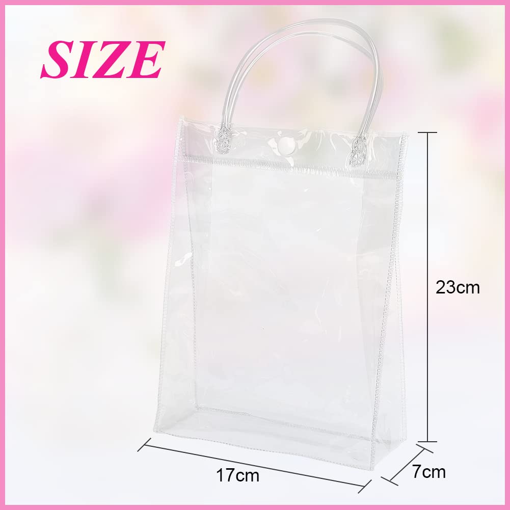 Clear Plastic Gift Bags with Handles - 9x6.7x2.8 Inch Reusable PVC Tote Bags for Party Favors, Christmas, Weddings, Birthdays & Valentine's Day | Perfect for Gift Wrapping, Flower Arrangements & Party Decorations
