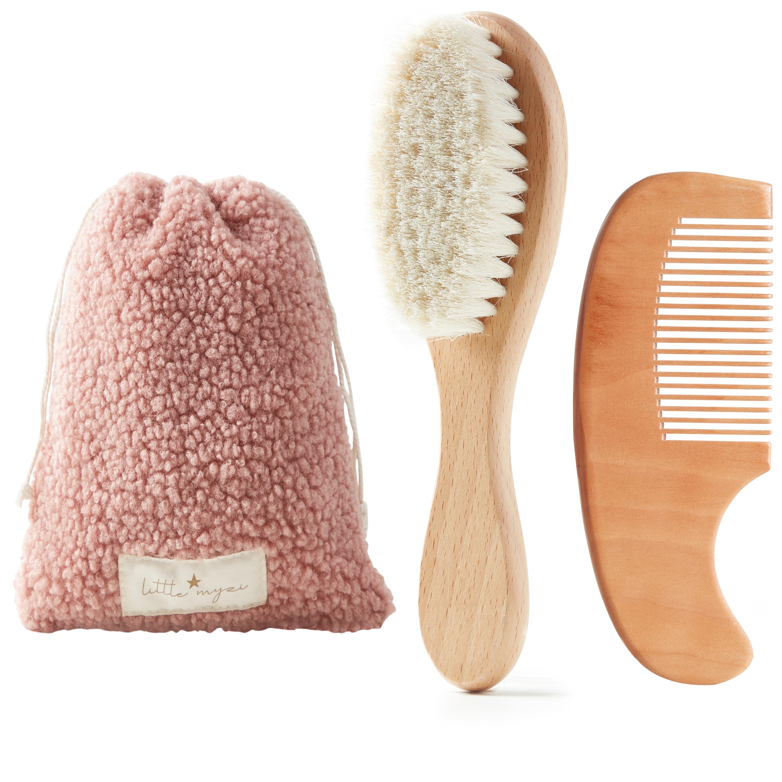 MYZI Baby Hair Brush Set - Soft Newborn Comb & Brush for Boys & Girls - Perfect Baby Shower Gift