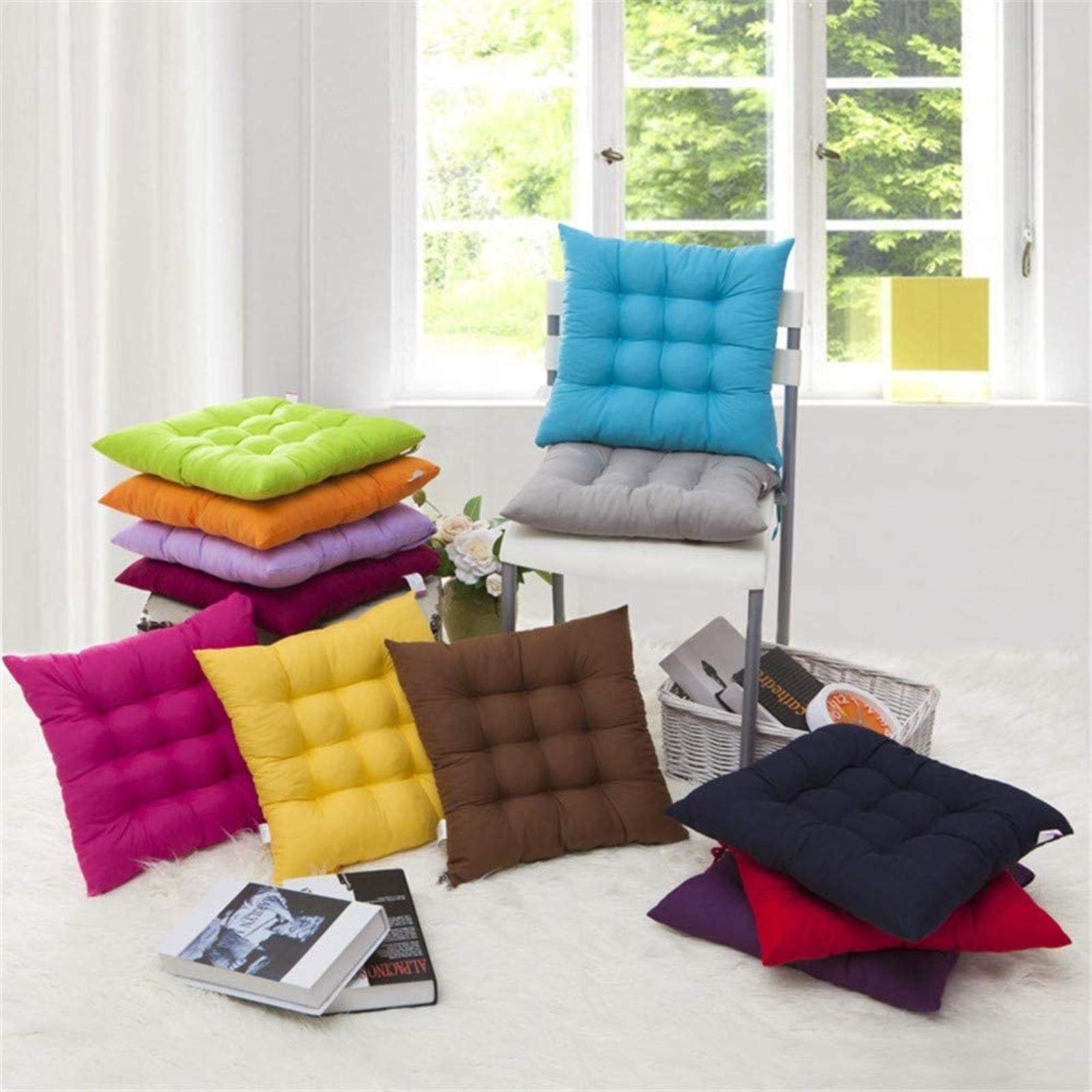 4-Piece Set of Extra Thick Comfortable Dining Chair Cushions with Ties - Breathable Rattan Seat Pads for Kitchen, Patio, and Outdoor Furniture - Perfect for Dining Rooms, Decks, and Backyard Gatherings