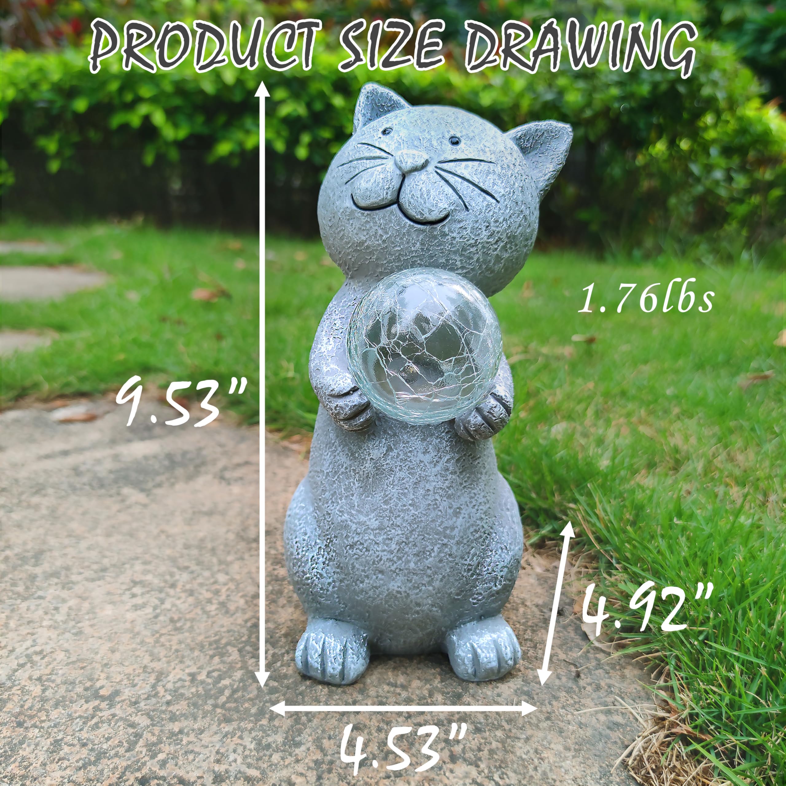 Solar Cat Statue with LED Lights - Outdoor Garden Decor for Yard, Patio, Lawn & Balcony - Solar Powered Night Light - Perfect Gift for Mom & Grandma - Ideal for Halloween, Christmas & Home Decoration