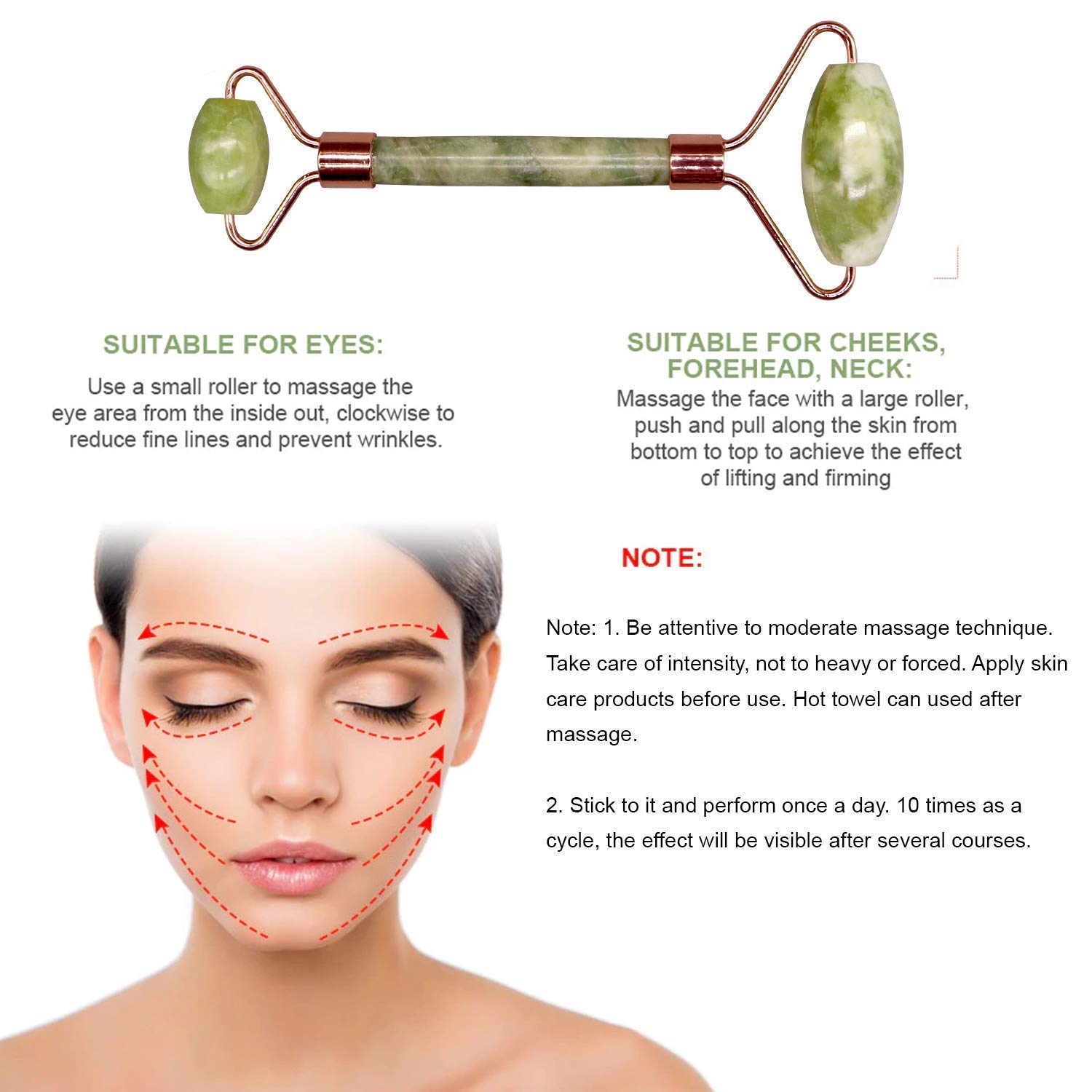 Premium Himalayan Jade Roller - Double Sided Facial & Body Massager for Skin Care, Neck Toning & Serum Application | Natural Stone Beauty Tool for Anti-Aging & Relaxation | Perfect for Home Spa & Self-Care Routine