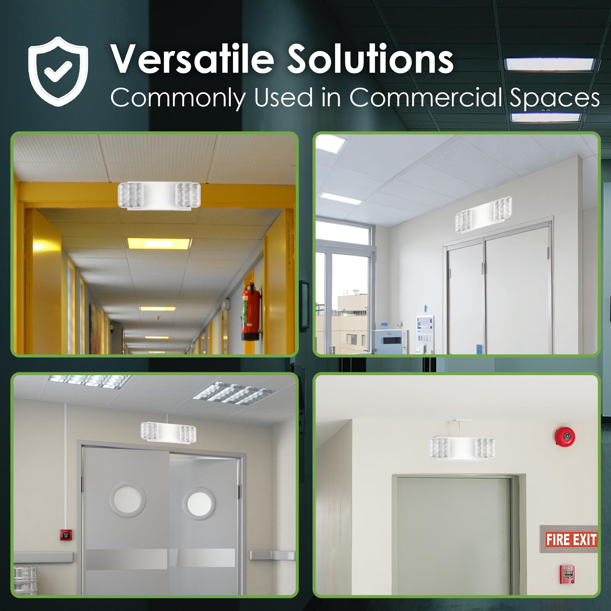 GRUENLICH LED Emergency Exit Light with Dual LED Heads & Backup Battery - UL 924 Certified, 120V/277V - 4 Pack for Commercial Buildings, Stairwells & Emergency Exits