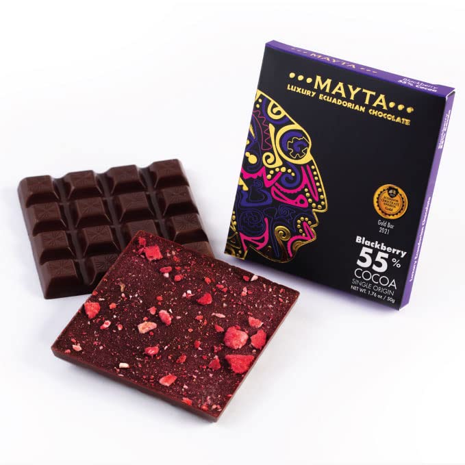 Mayta Gourmet Dark Chocolate Bars 55% Cocoa with Blackberry - Ecuadorian Fine Aroma Cocoa & Exotic Fruits - 12 Pack (600g) - Perfect for Gifts, Desserts & Gourmet Snacking