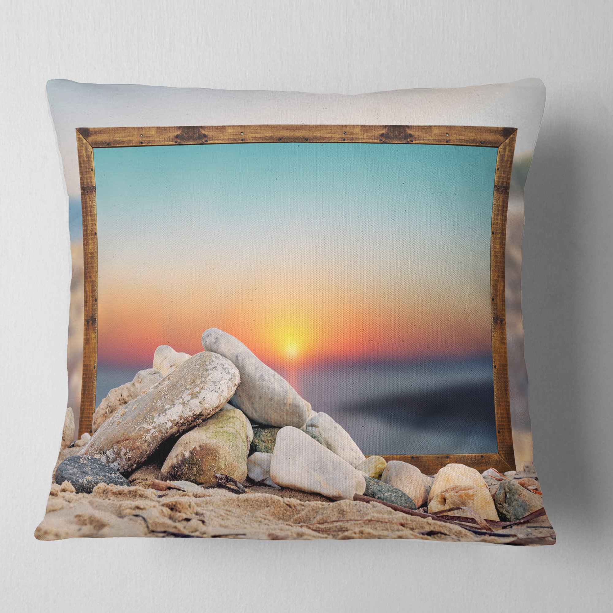 Designart Framed Effect Blurred Beach Seashore Throw Pillow Cover 26x26 Inch - High Quality Double Sided Printed Cushion Cover with Insert for Living Room, Sofa, Bedroom & Home Decor - Coastal Style Accent Pillow for Beach House & Vacation Home Decor