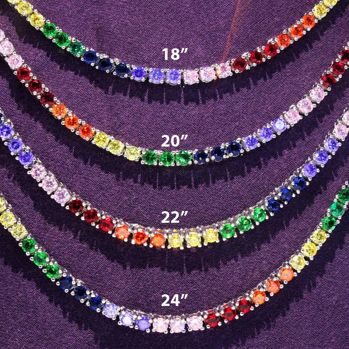 Vibrant Multi-Color Rainbow 3MM Tennis Necklace for Hip Hop Fashion | Perfect for Streetwear, Dance Performances & Music Festivals