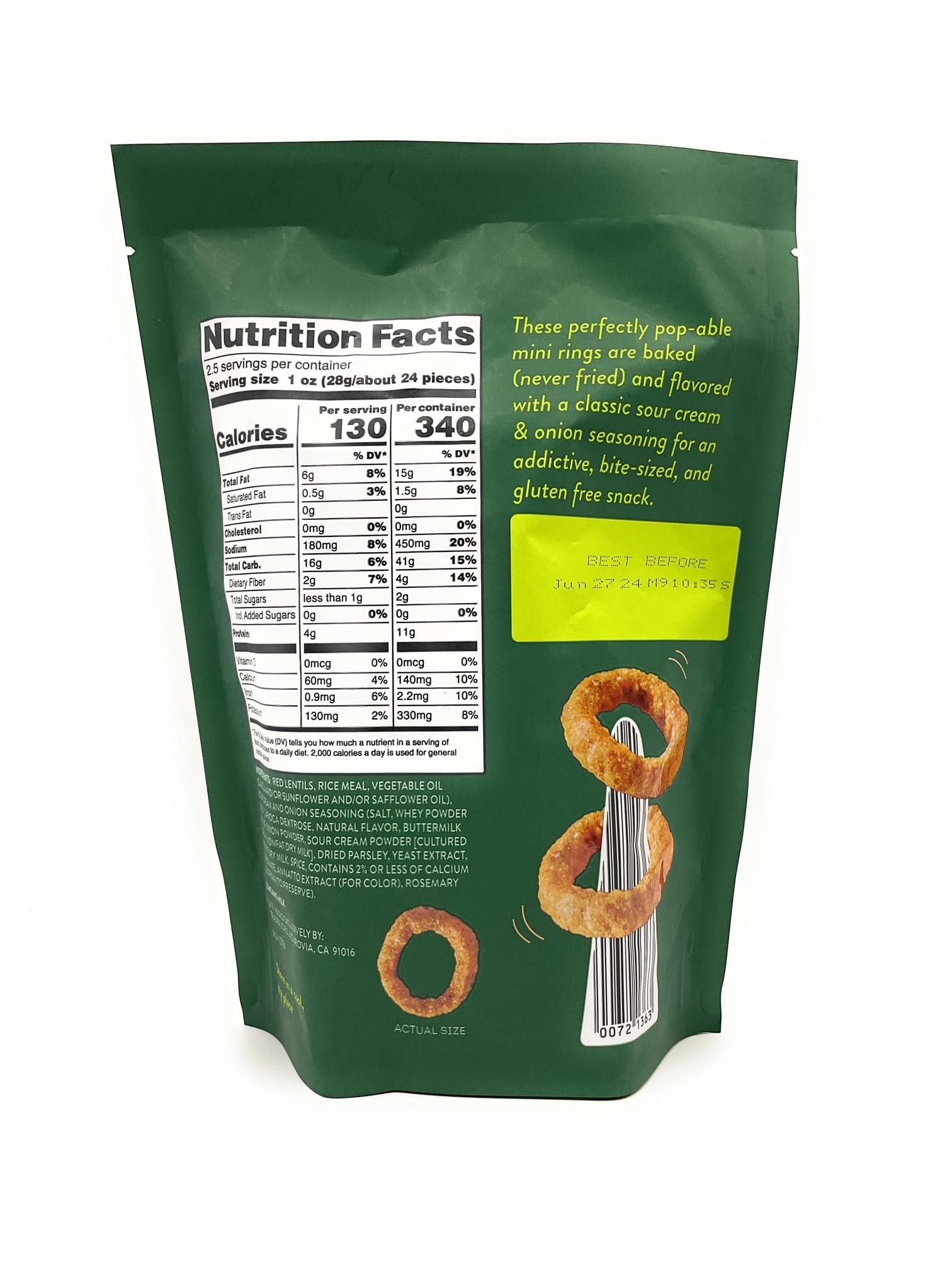 Trader Joe's Gluten Free Sour Cream & Onion Lentil & Rice Snack Rings - 2.5 Oz (Pack of 3) | Healthy On-The-Go Snacks for Work, School & Movie Nights