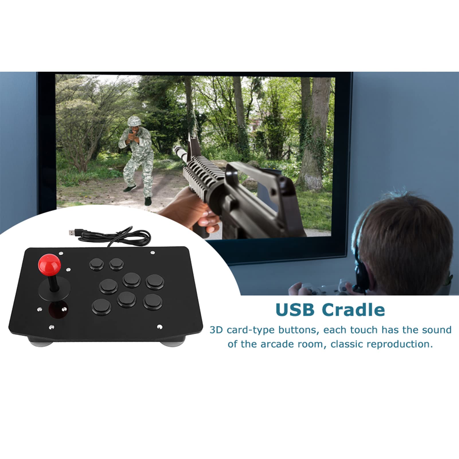 BONKZEBU 8-Key USB Game Joystick Controller - Portable Rocker Gamepad with Anti-Slip Grip for PC/PS4/Xbox Gaming - Durable & Stable for Fighting Games, Racing, and Arcade Style Play