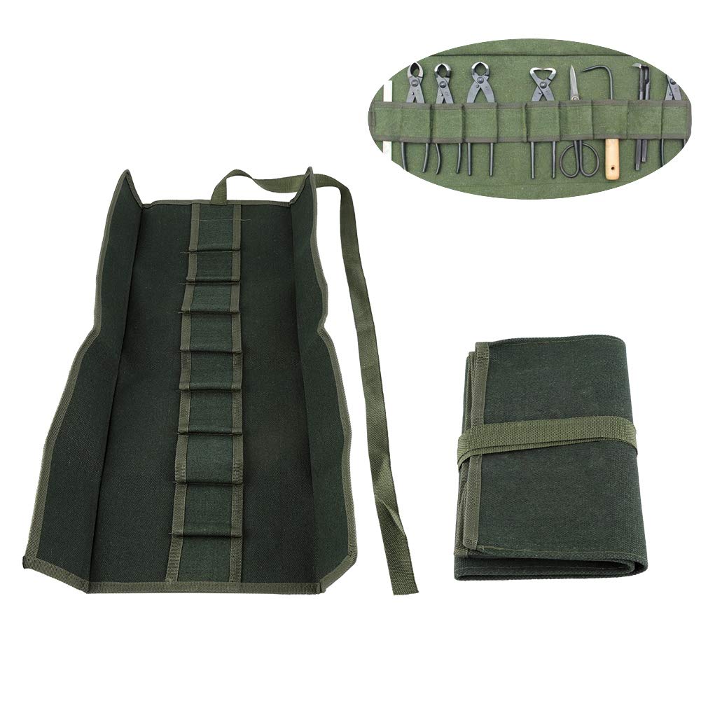Pssopp Garden Tool Roll Bag - Portable Multifunctional Bonsai Tool Storage with 10 Pockets | Perfect for Gardening, Landscaping & Outdoor Plant Care
