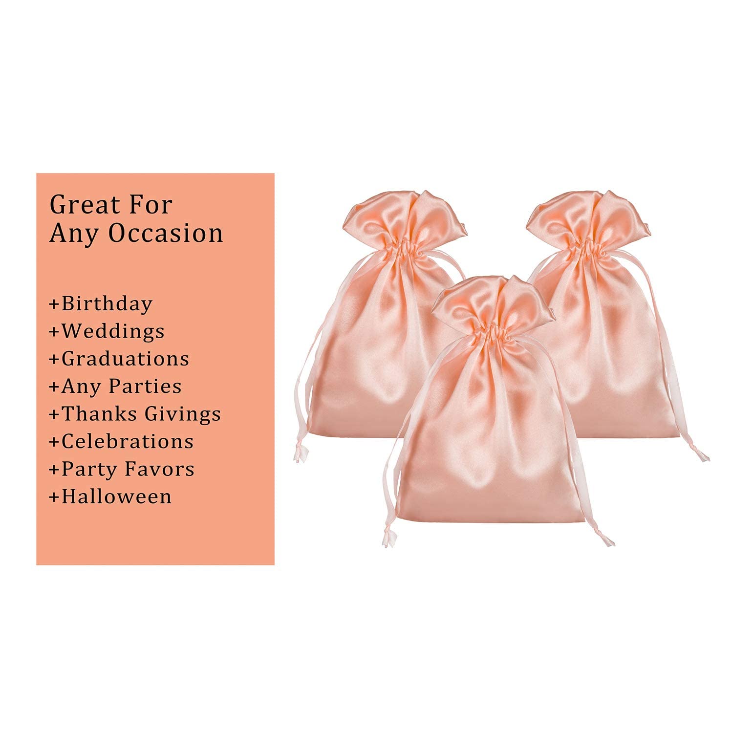 50 Pack 5x7 Coral Pink Satin Drawstring Gift Bags - Premium Jewelry Pouches, Wedding Favors, Baby Shower & Party Favor Bags - Perfect for Bridesmaid Gifts, Birthday Party Favors and Special Occasions