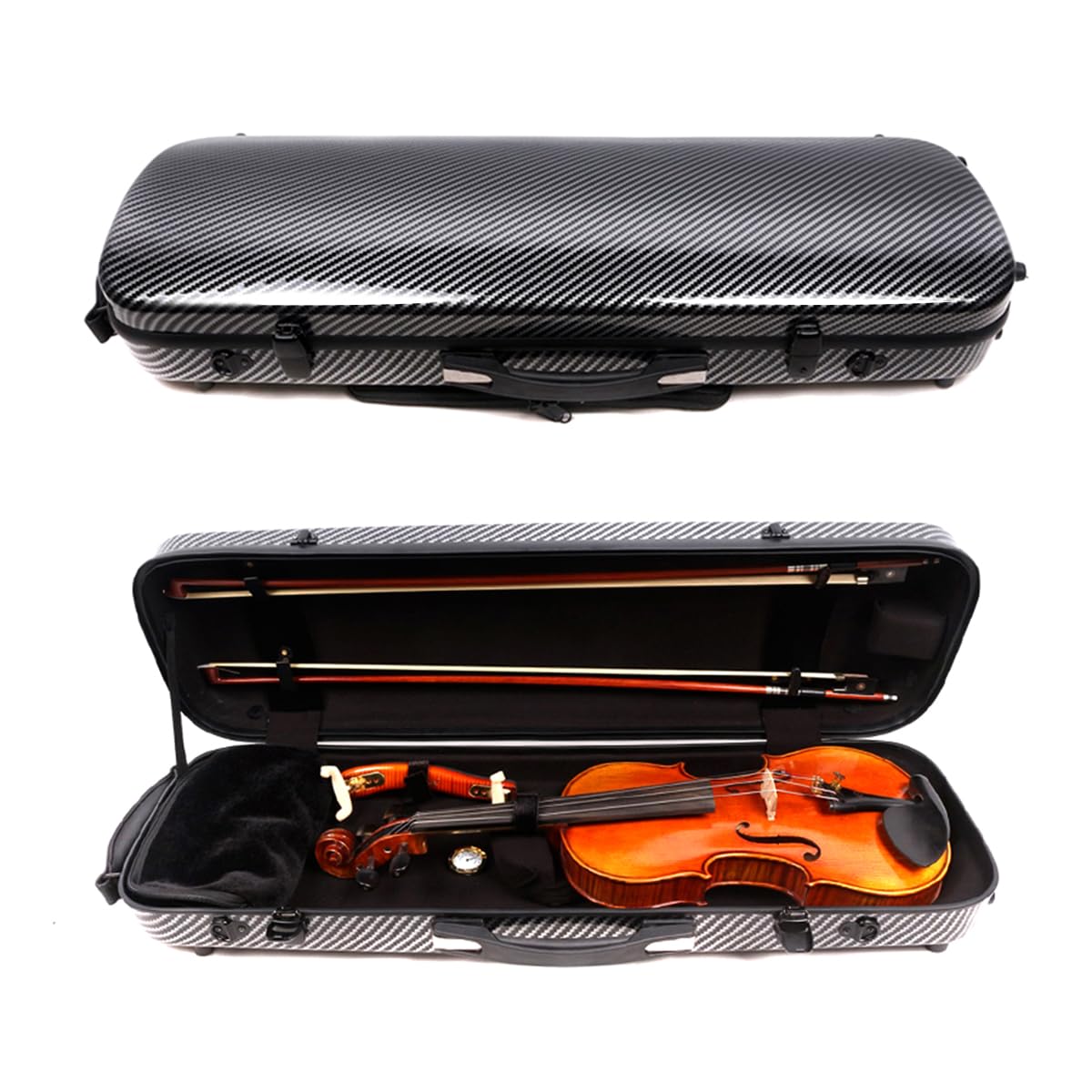Yinfente 4/4 Full Size Carbon Fiber Violin Case - Oblong Shape with Music Sheet Pocket, Adjustable Back Strap & Built-in Hygrometer | Lightweight & Portable Professional Violin Bag for Performances, Travel & Storage