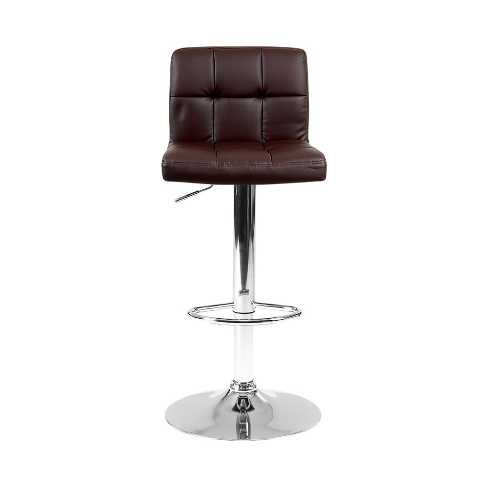 2 Brown Leather Bar Stools with Gas Lift Mechanism - Perfect for Kitchen Islands, Breakfast Bars & Home Bars