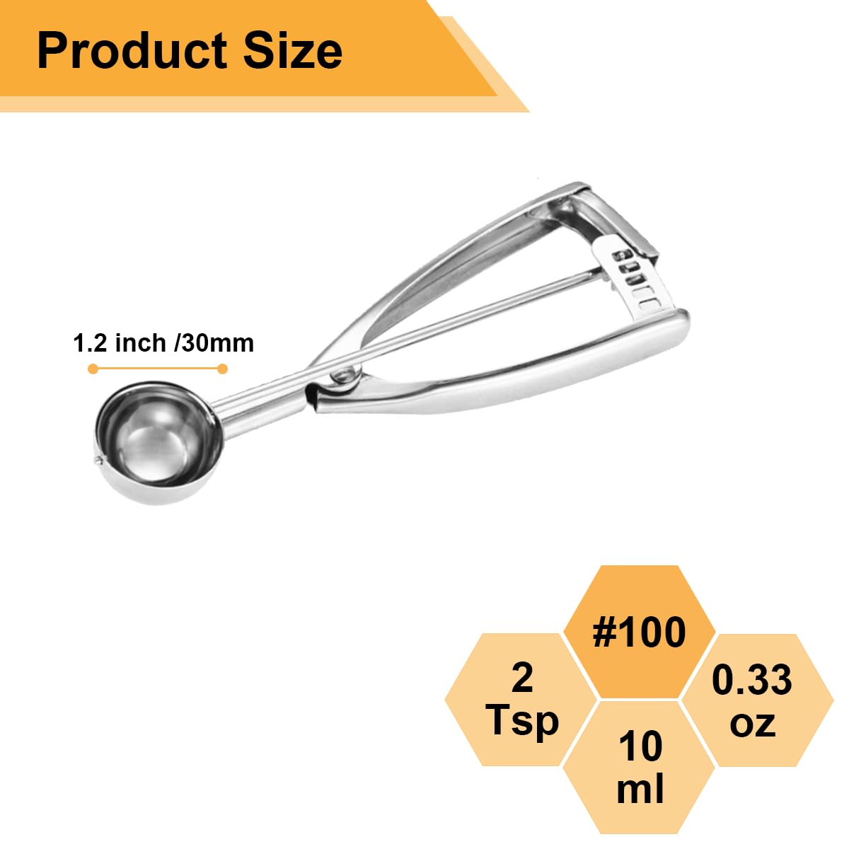 Premium Mini Cookie Scoop & Melon Baller - 2 Teaspoon (10ml/0.33 OZ) - 18/8 Stainless Steel for Baking Cookies, Ice Cream & Fruit Balls - Perfect for Home Baking, Dessert Making & Party Food Prep