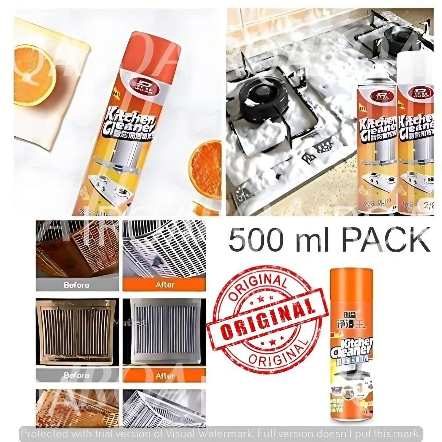 Non-Toxic Kitchen Cleaner Spray - Powerful Oil & Grease Remover for Stove, Chimney & Gas Stoves | Non-Flammable Degreaser with 6 Scrub Pads | Perfect for Deep Cleaning Cooktops, Range Hoods & Kitchen Surfaces