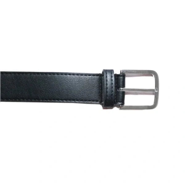 Bo Silver Buckle Vegan Leather Belt for Men & Women - Stylish Black Casual & Dress Waistband - Perfect for Office, Travel & Everyday Wear