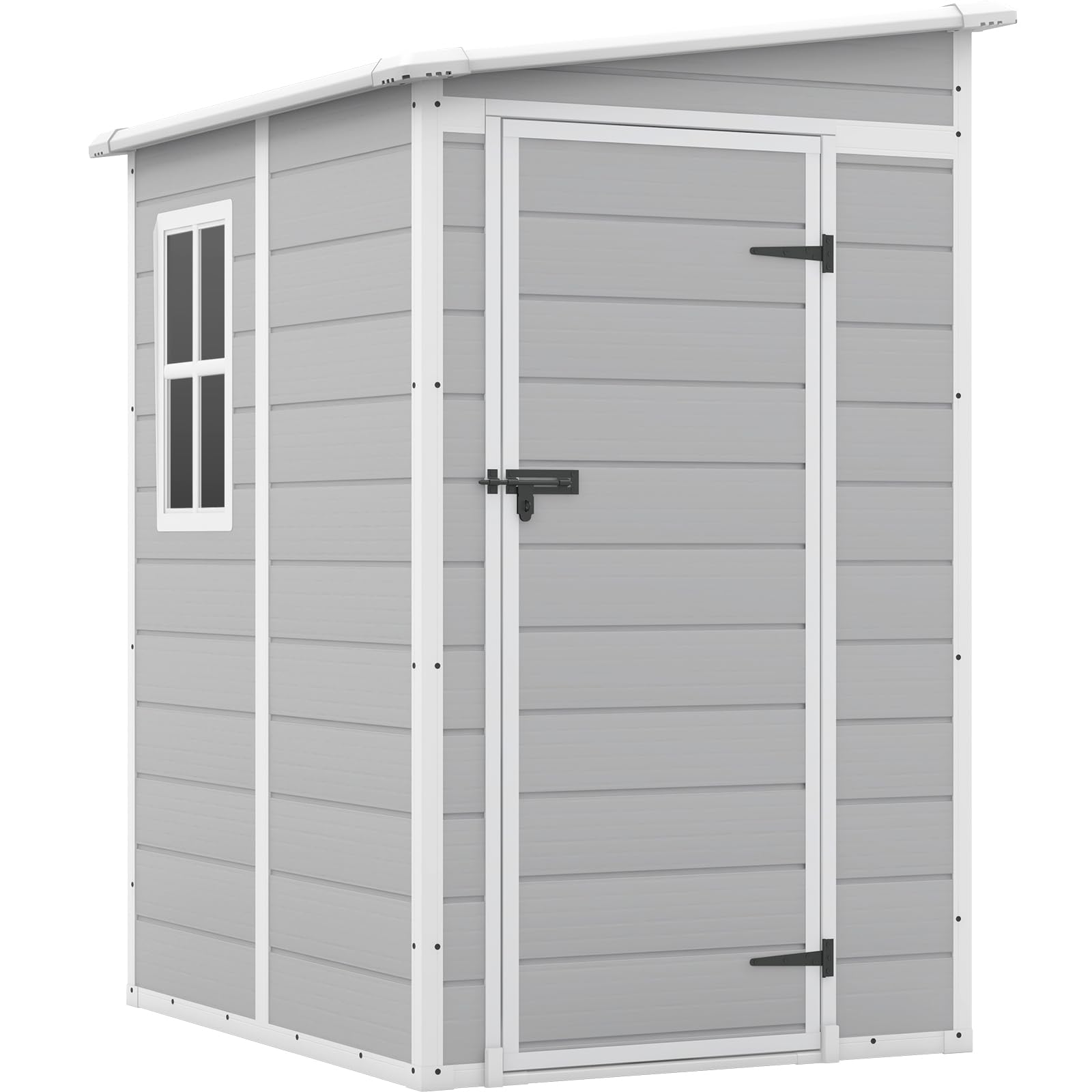 Patiowell 5x4 FT Outdoor Storage Shed - Durable Resin Garden Shed with Lockable Door, Floor & Window - Perfect for Patio Furniture, Garden Tools & Bicycle Storage (White & Grey) | Ideal for Backyard, Garage & Home Organization