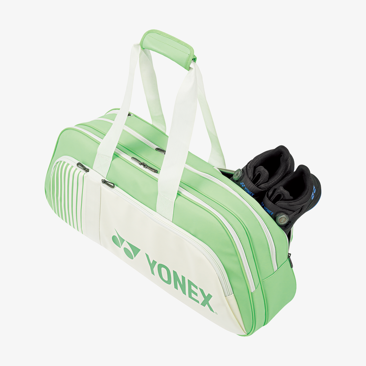 Yonex BAG82431WWG Active Tournament Tennis Bag - White/Green - Durable Sports Backpack for Tennis, Badminton & Squash Gear - Perfect for Tournaments, Training & Gym Use
