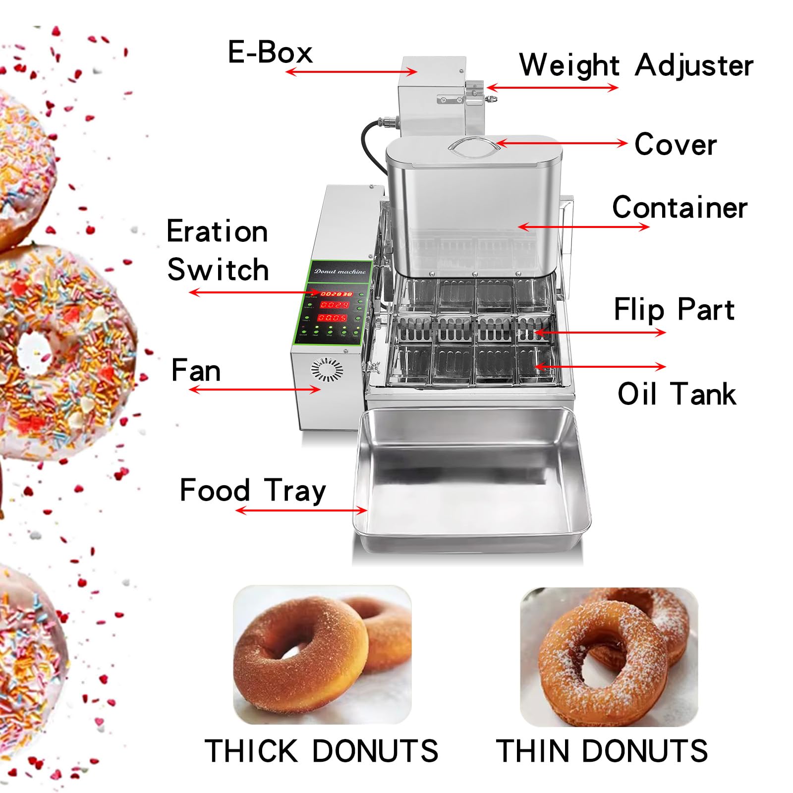 Commercial 4-Row Mini Donut Maker Machine - Stainless Steel Automatic Donut Maker with Large Capacity (1750pcs/h) - Perfect for Bakeries, Cafes, and Food Trucks
