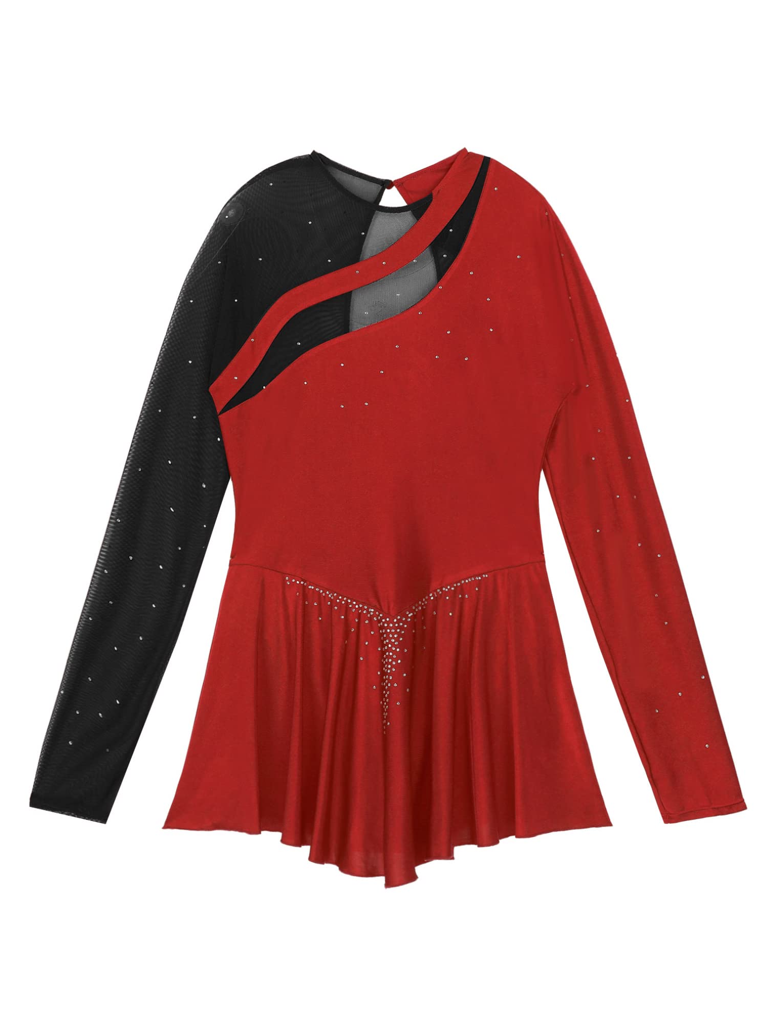 Elegant Women's Lyrical Dance Costume - Long Sleeve Mesh Figure Skating Dress with Backless Design | Ballet Leotard for Performances, Competitions & Dance Practice