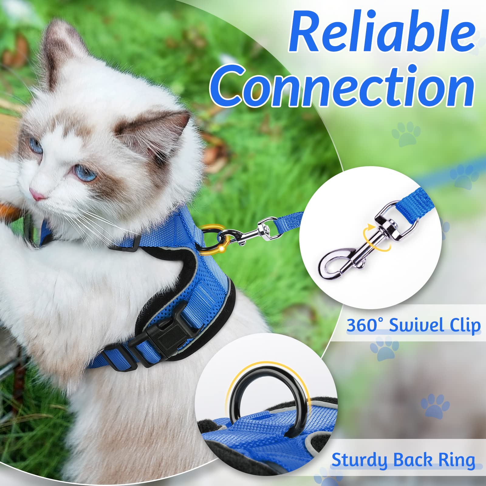 Rabbitgoo Escape Proof Cat Harness and Leash Set - Adjustable Soft Vest for Walking, Breathable Reflective Jacket with Easy Control (Navy Blue, XS) - Perfect for Outdoor Adventures & Vet Visits