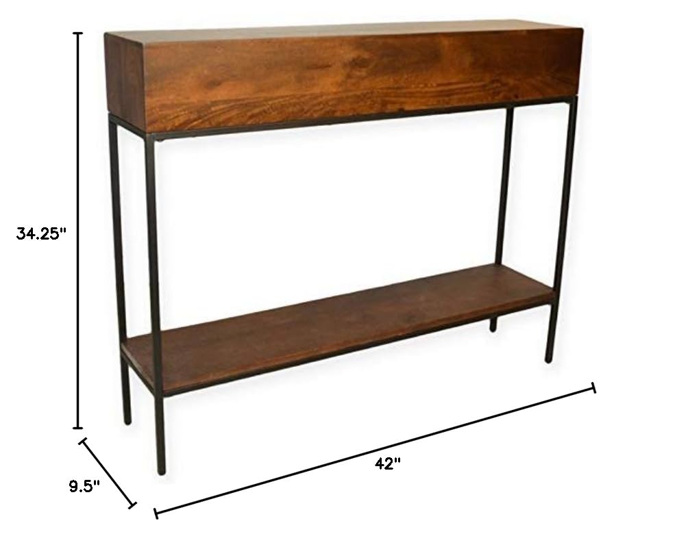 Edvin Modern Wood and Metal Rectangle Console Sofa Table - Chestnut/Black Finish - Perfect for Living Room, Entryway, or Hallway Decor