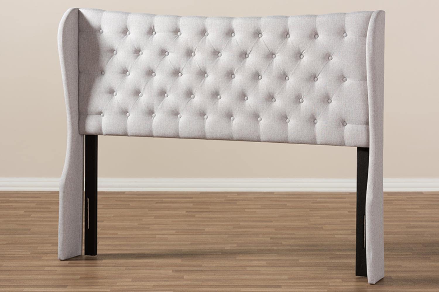Baxton Studio Cadence Modern Fabric Button-Tufted Winged Headboard - Queen Size, Greyish Beige Upholstered Bed Frame Headboard for Bedroom Decor | Perfect for Master Bedroom, Guest Room & Apartment