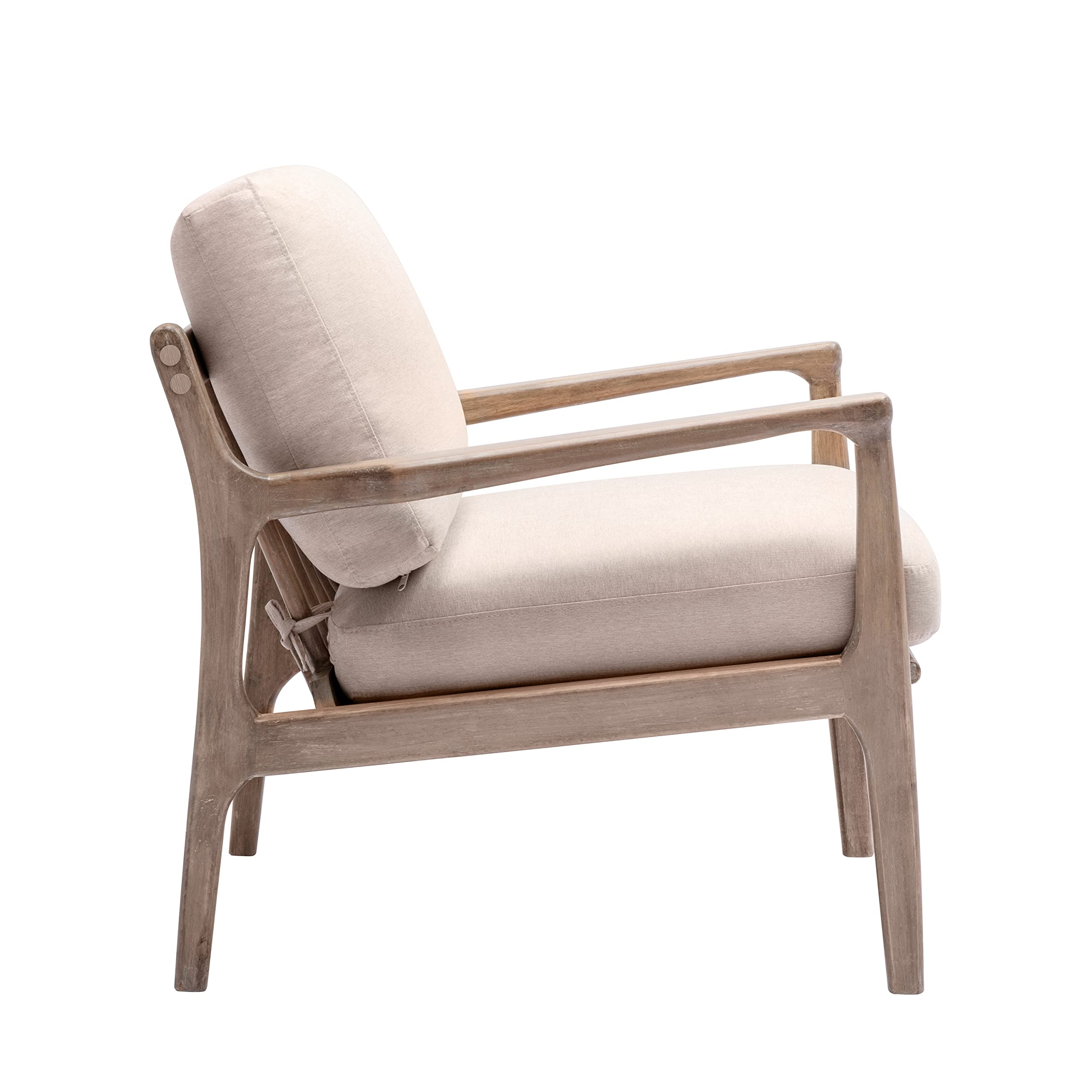 Mid-Century Modern Retro Accent Chair - Upholstered Wood Frame Lounge Armchair for Living Room, Bedroom & Office - Elegant Reading Chair in Linen Tan - Perfect for Relaxing, Reading & Home Decor