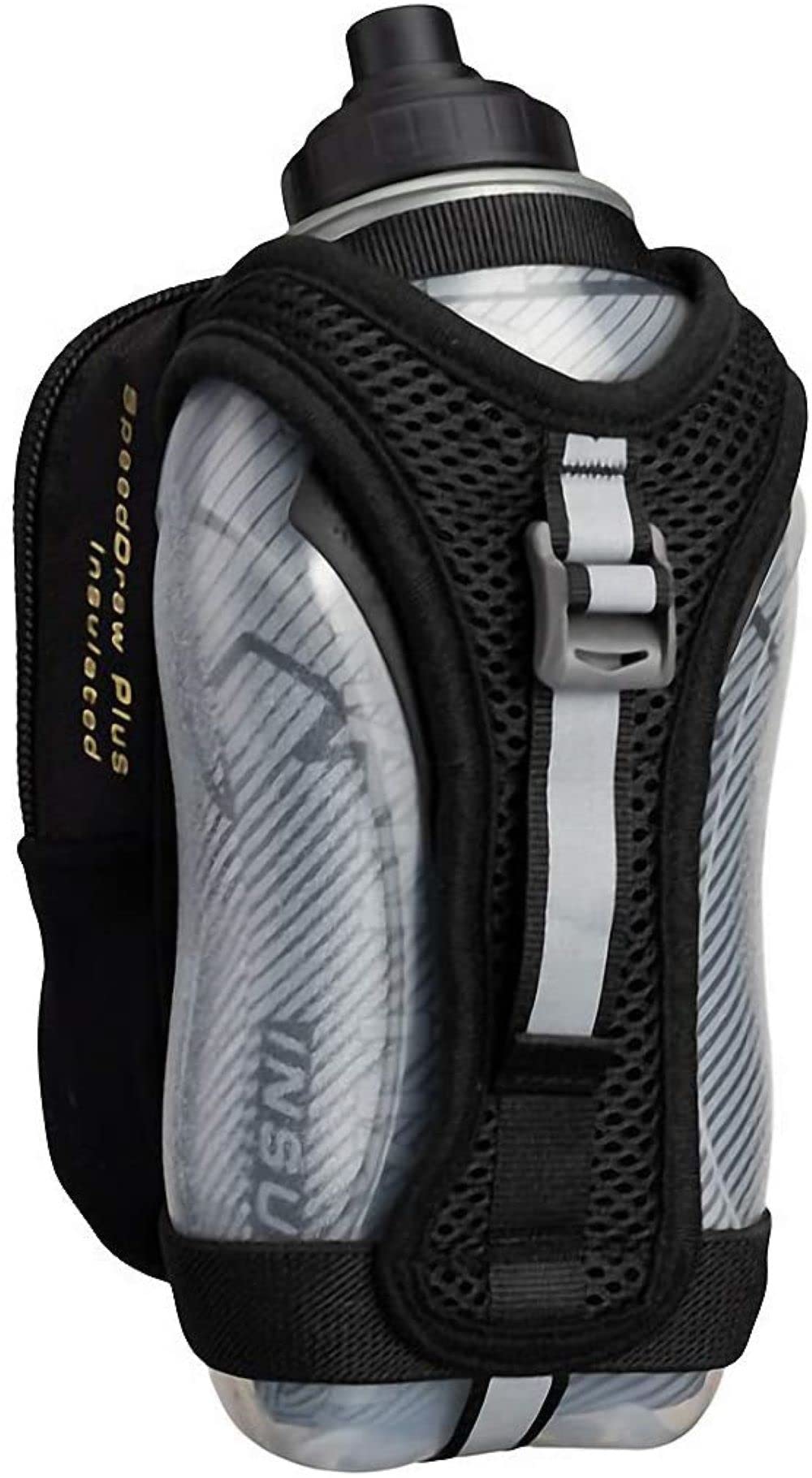 Nathan SpeedDraw Plus Insulated Flask - 18oz Handheld Running Water Bottle with Leakproof Lid | BPA-Free Hydration for Runners, Hiking, Cycling & Outdoor Sports | Easy Grip Design (Black/Metallic Gold) | Perfect for Marathon Training & Trail Adventures