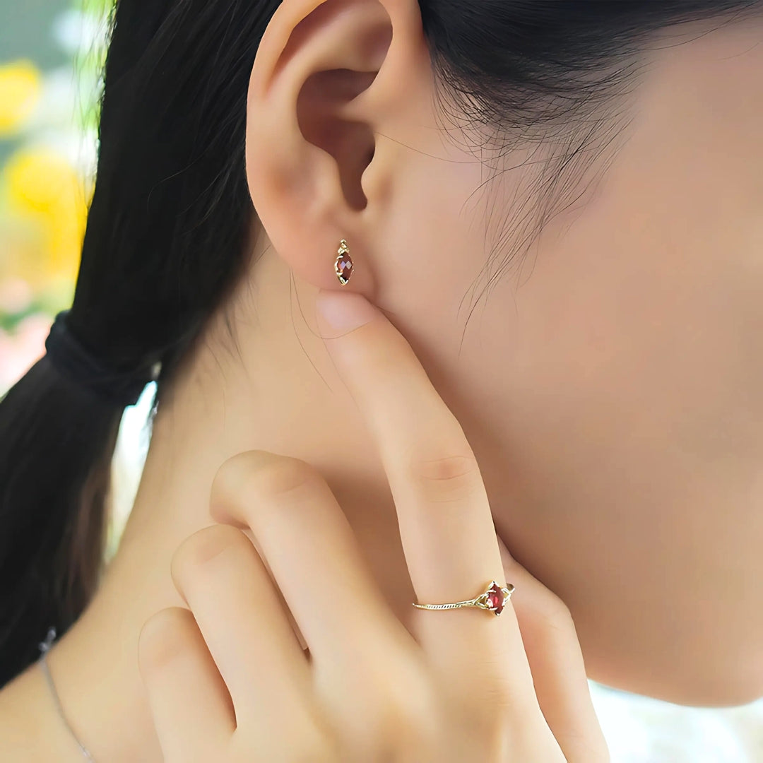 Marquise Red Garnet January Birthstone Ring & Earrings Set | KE178 | Perfect Gift for Birthdays, Anniversaries & Special Occasions