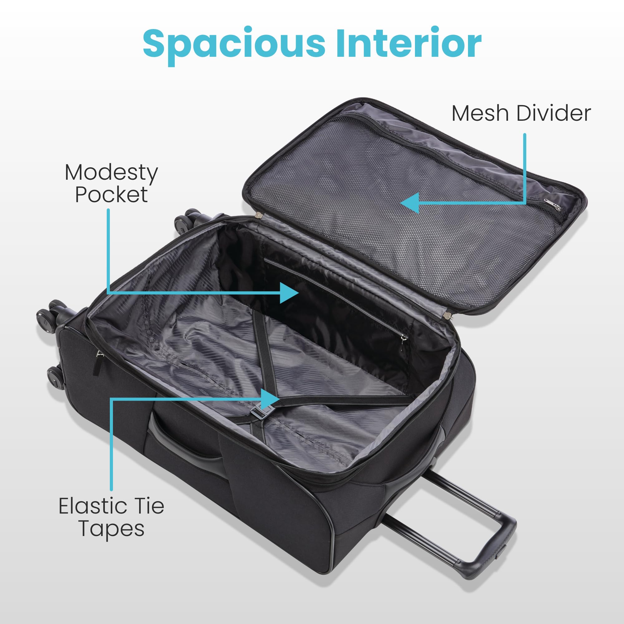 American Tourister 4 KIX 2.0 Expandable Spinner Luggage Set (3-Piece, Black) - Carry-On, Medium & Large Suitcases for Travel, Business Trips & Vacations