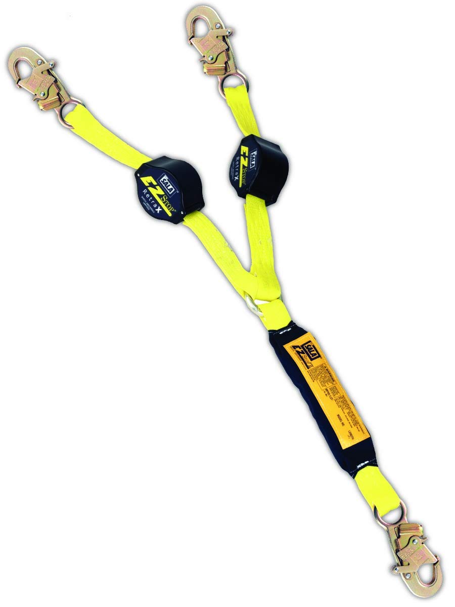 DBI-SALA 1241480 EZ-Stop II Retrax Tie-Off Safety Lanyard - Standard Length, High Visibility Yellow for Fall Protection - Ideal for Construction, Roofing & Industrial Work