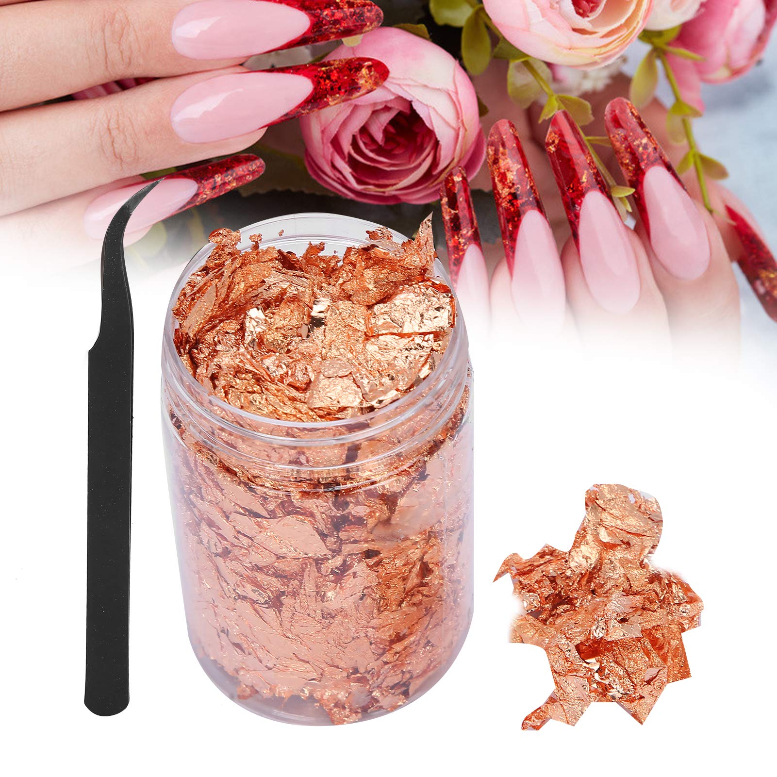Premium 10g Gold Foil Nail Art Kit - Shiny Gold Leaf Glitter Sequins & Flakes for DIY Nail Decorations | Red Copper Foil Stickers for Manicure, Pedicure & Nail Art Designs | Perfect for Parties, Weddings & Special Occasions