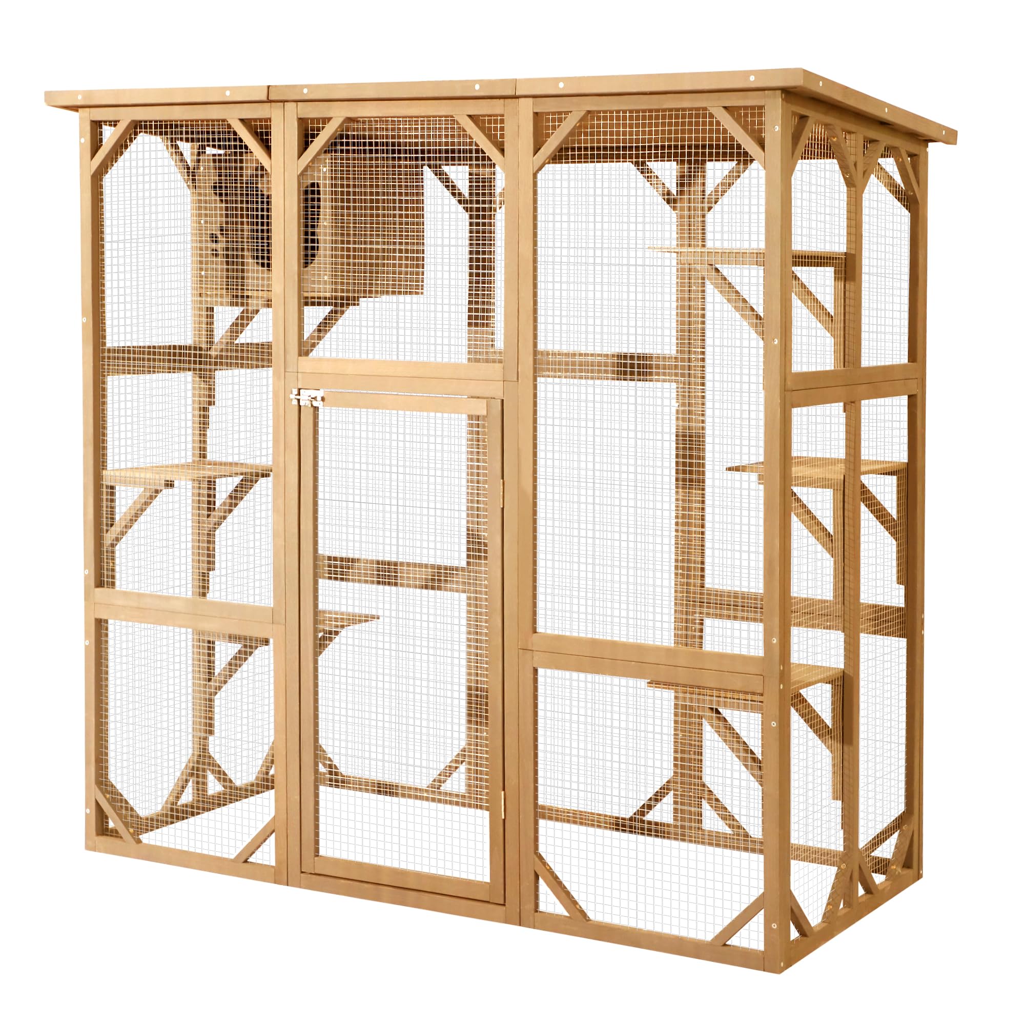 Outdoor Catio Enclosure - Weatherproof Wooden Cat House with Platform for Indoor & Outdoor Play