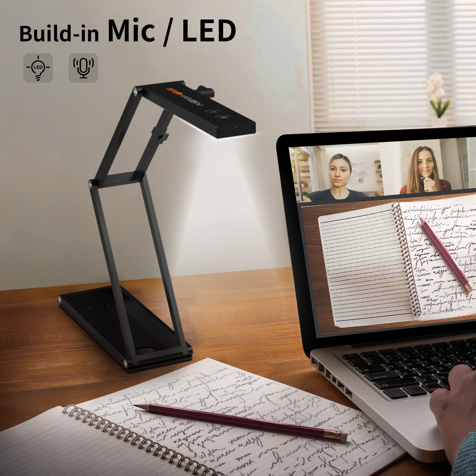 VIISAN P4U 13MP 4K UHD Document Camera with Built-in Mic, USB Visualizer for A3 Size Scanning, Adjustable LED Light & Auto Focus - Flexible Multi-Joint Arm for Online Teaching, Webinars & Remote Work - Compatible with Windows & MacOS