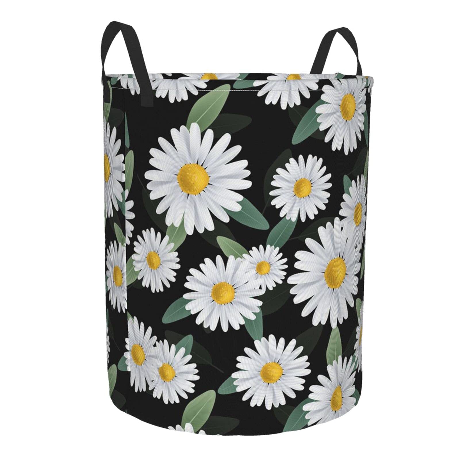 Collapsible Laundry Basket with Handle - Waterproof Fabric Hamper Organizer for Clothes, Toys & Bathroom Storage | Sunflower Daisy Design with Leaves | Foldable Dirty Clothes Bin for Home, Dorm & Travel Use