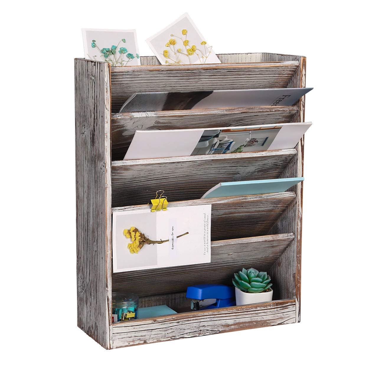 5-Tier Wood Hanging File Organizer - Wall Mount Document Storage Rack for Mail, Paper & Office Supplies | Perfect for Home Office, Dormitory & Workspace Organization