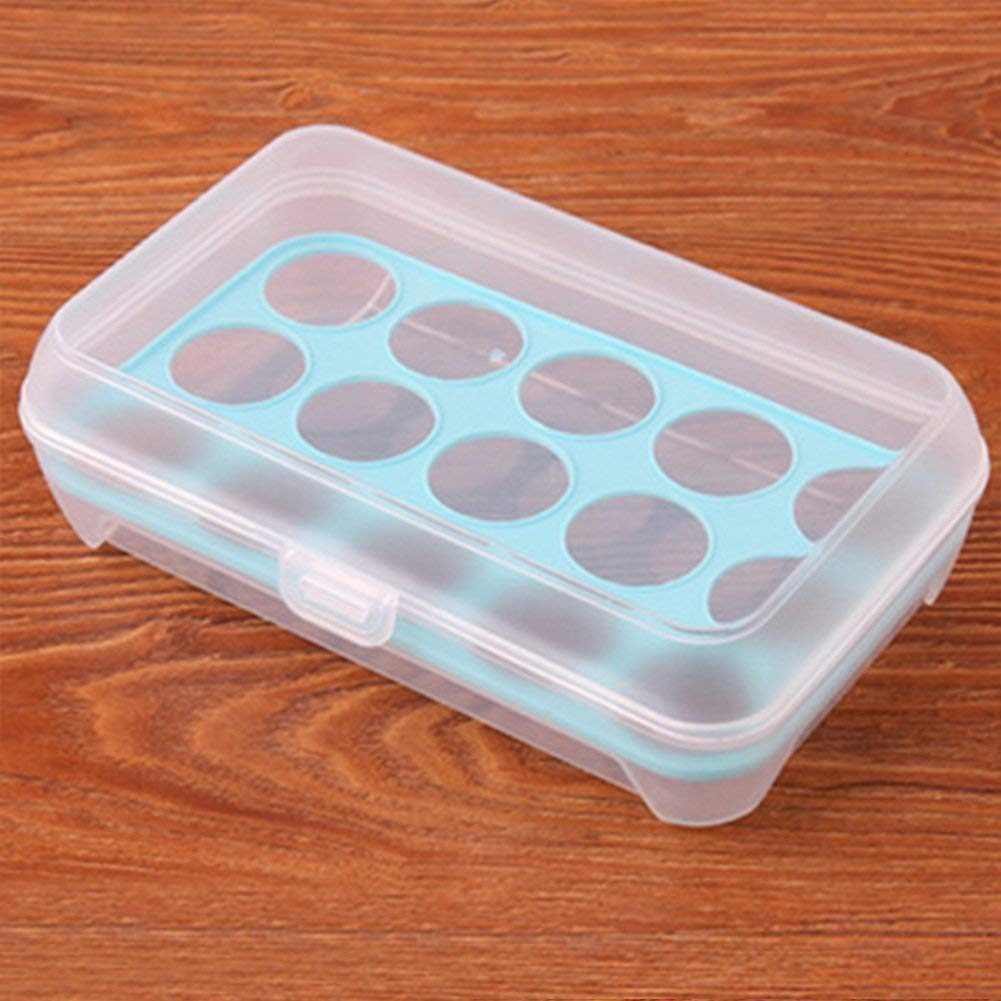 Portable 15-Grid Egg Storage Box - Plastic Single Layer Egg Holder with Tray for Fresh Eggs, Food & Vegetable Storage - Durable Kitchen Organizer for Refrigerator, Pantry & Farm Use