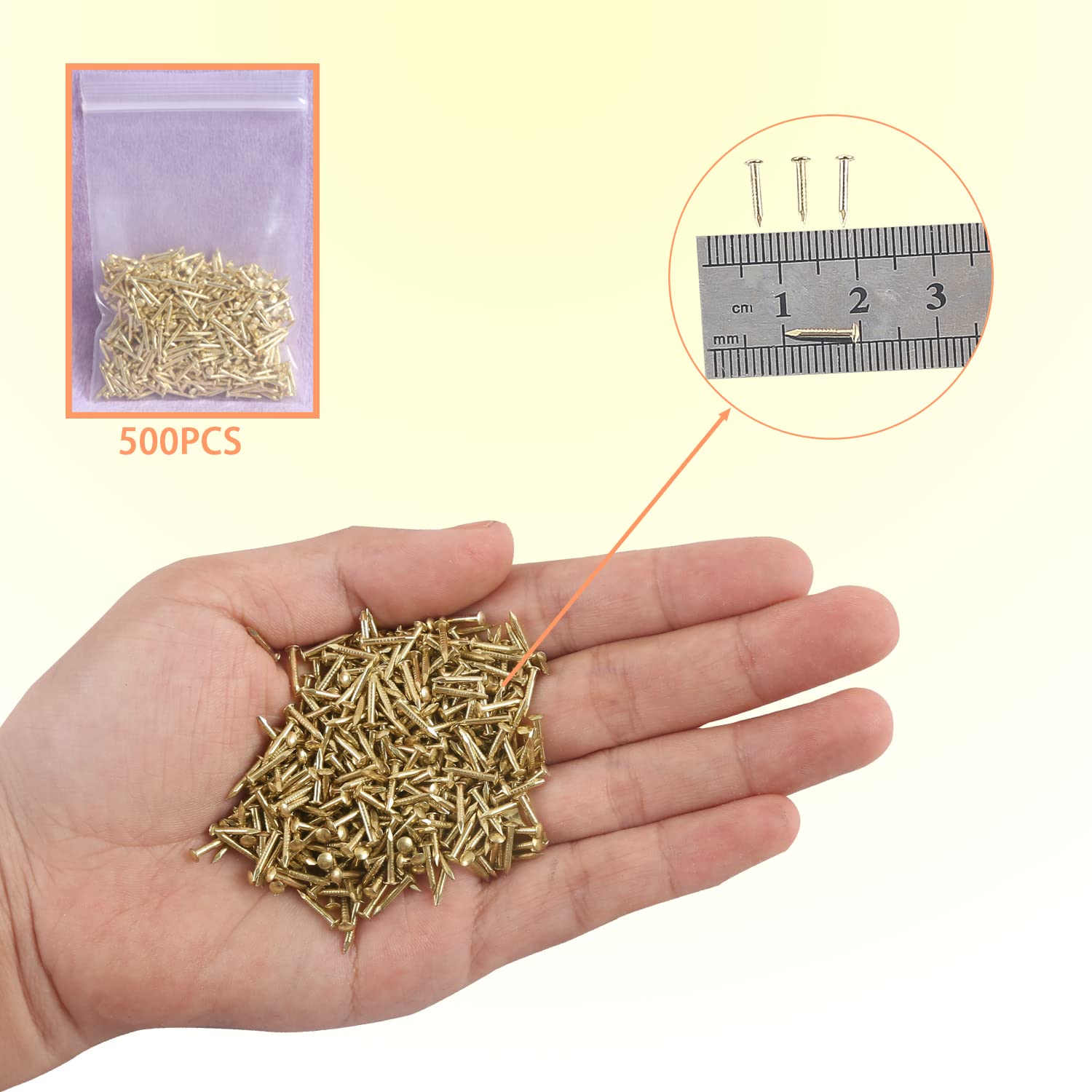 500pcs 10mm Small Iron Nails - Gold Picture Hanging Nails for Woodworking, Furniture DIY & Home Decor (Perfect for Hanging Frames, Photos & Wall Art)