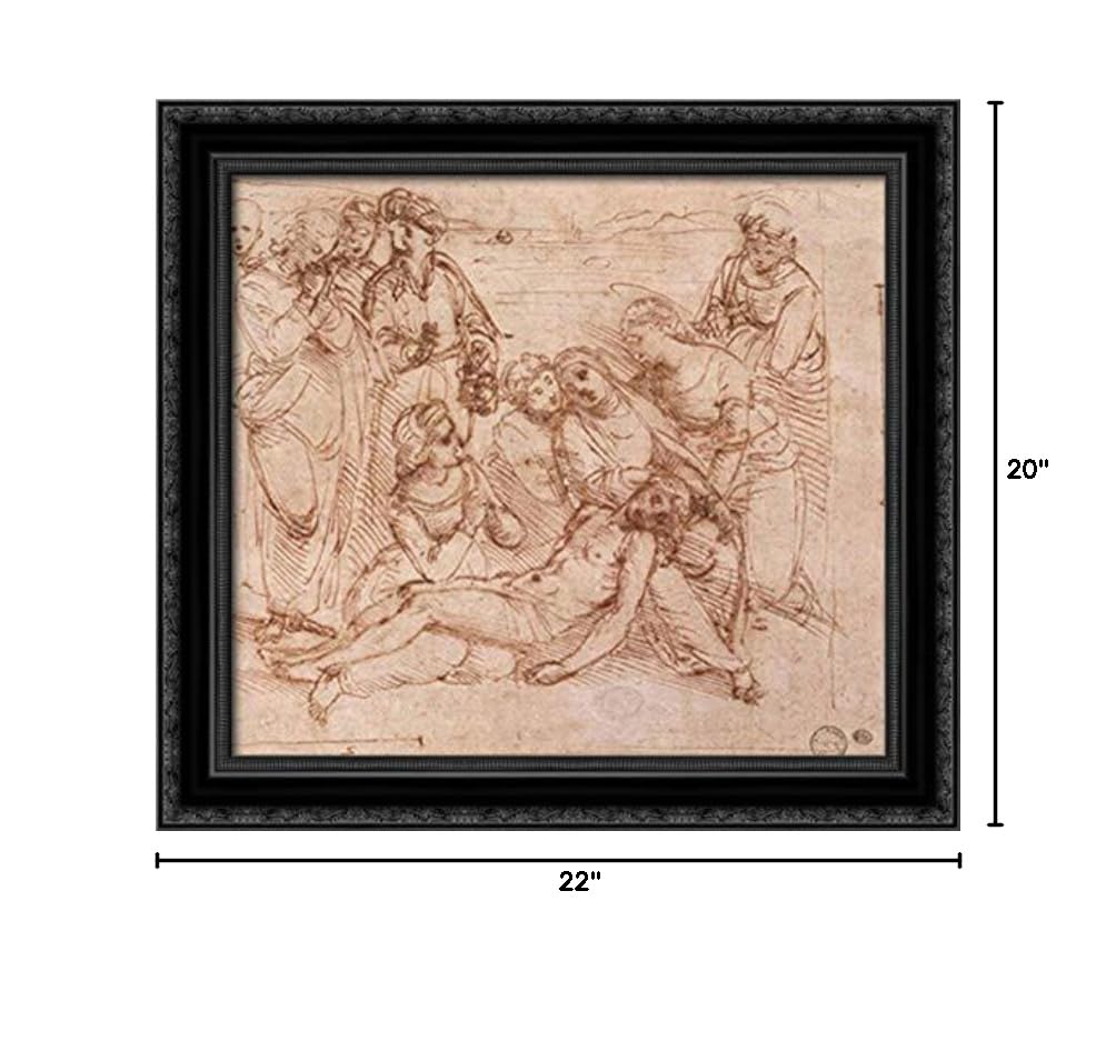 Raphael's Lamentation Over The Dead Christ - 22x20 Inch Black Ornate Wood Framed Canvas Art Print - Religious Wall Decor for Home, Church & Office