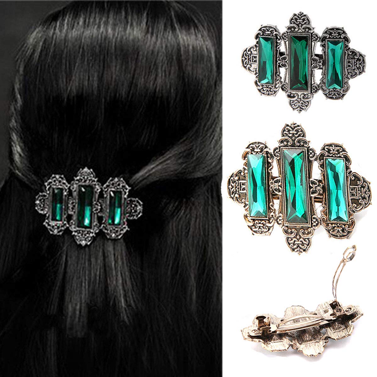 2PCS Handmade Natural Crystal Hair Barrettes - French Style Metal Hair Pins & Clips for Women (Green) | Elegant Hair Accessories for Weddings, Parties & Daily Wear